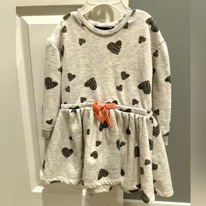 French Connection girls sweatshirt dress heart print pink bow 2-3